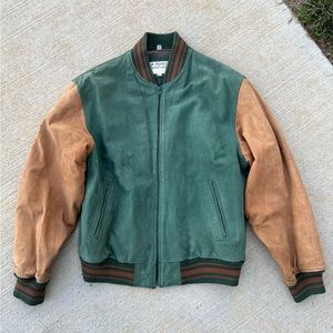 Leather varsity bomber jacket